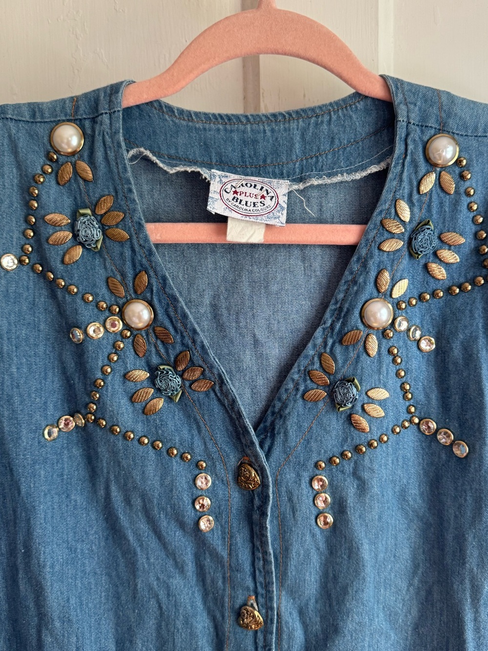 Vintage 80s/90s Carolina Blues Embellished Denim Top